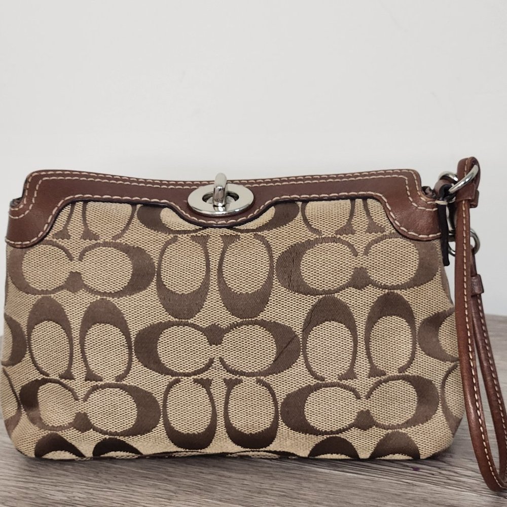 Coach Brown Leather Top Lock Wristlet Bag